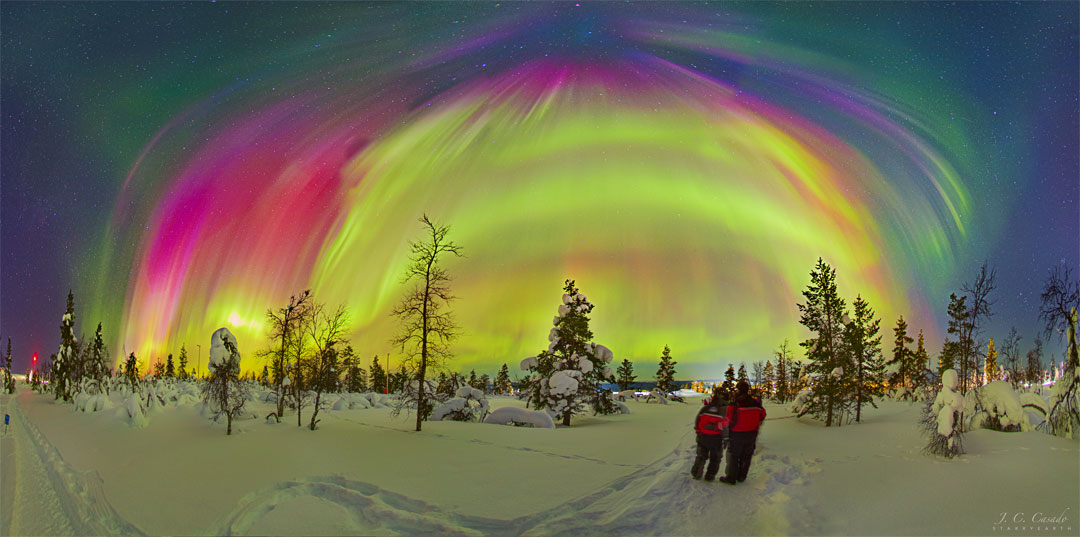 Auroras in Finland (April 19) - This captured image shows auroras lighting up the sky in Saariselka, in northern Finnish Lapland. It was a result of a powerful CME hitting Earth and the auroras could be seen not only in the North but as far as New Mexico, according to NASA. The bright auroras were seen in yellow, green, red and purple auroral colours, mesmerizing skywatchers and tourists. auroras
