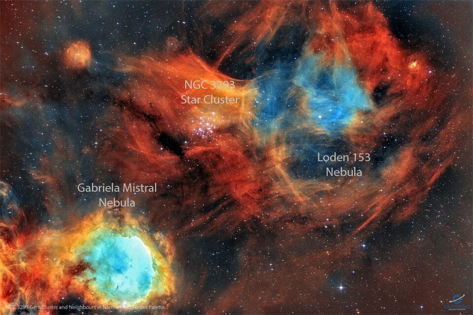 The Great Carina Nebula is about 8500 light-years away from Earth. The Great Carina Nebula