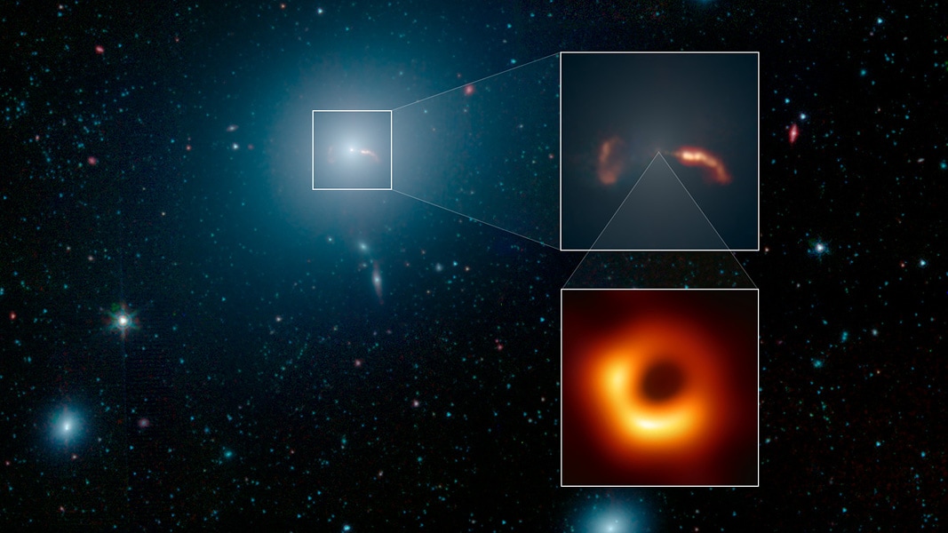Messier 87’s Supermassive Black Hole (May 4) - The image shows the supermassive black hole at the center of Messier 87. Messier 87 is a supergiant elliptical galaxy located about 55 million light-years away towards the constellation of Virgo. Alongside the black hole, relativistic jet blasting from the galaxy’s central region can be observed. This is due to ionized matter within the jet moving at the speed of light. Messier 87 supermassive black hole