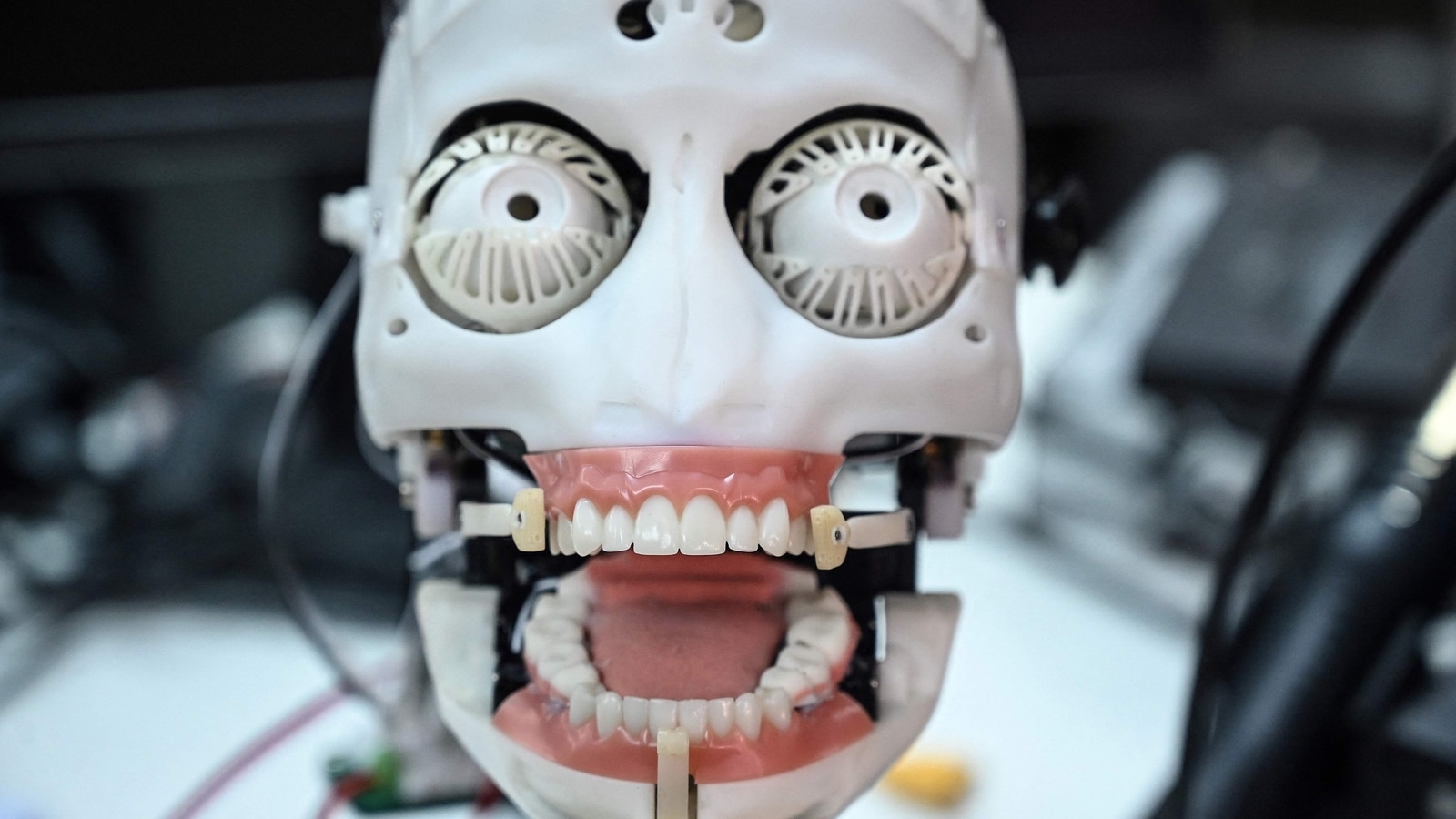 A robot being assembled at Hanson Robotics, a robotics and artificial intelligence company which creates human-like robots. Artificial intelligence