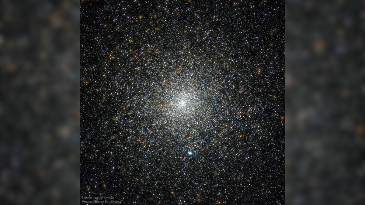 Globular Star Cluster: Captured by NASA's Hubble Telescope, a globular star cluster, known as Messier 15, is one of the densest ever discovered, with hot blue stars and cooler orange stars becoming more concentrated toward its bright core. NASA M15 Gobular star cluster