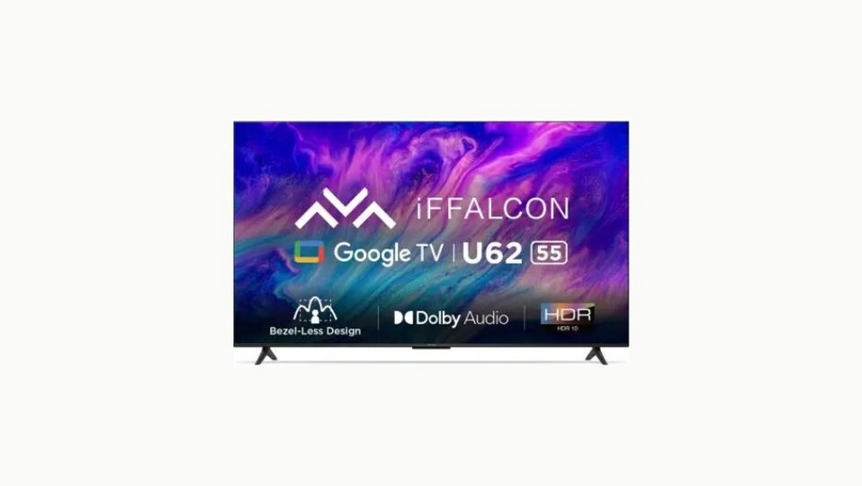iFFALCON by TCL U62 55-inch Ultra HD (4K) LED Smart Google TV: It's a LED TV with Ultra HD (4K) resolution, having 270-nit brightness and a 178-degree view angle. The TV has a storage capacity of 2GB RAM and 16GB internal storage. It supports apps like Netflix, YouTube, Disney+Hotstar, and Prime Video. It has 3 HDMI, 1 USB, Bluetooth, and built-in Wi-Fi. The TV originally retails for Rs.73990, but you can get it for Rs.28999, giving you a discount of 60 percent.