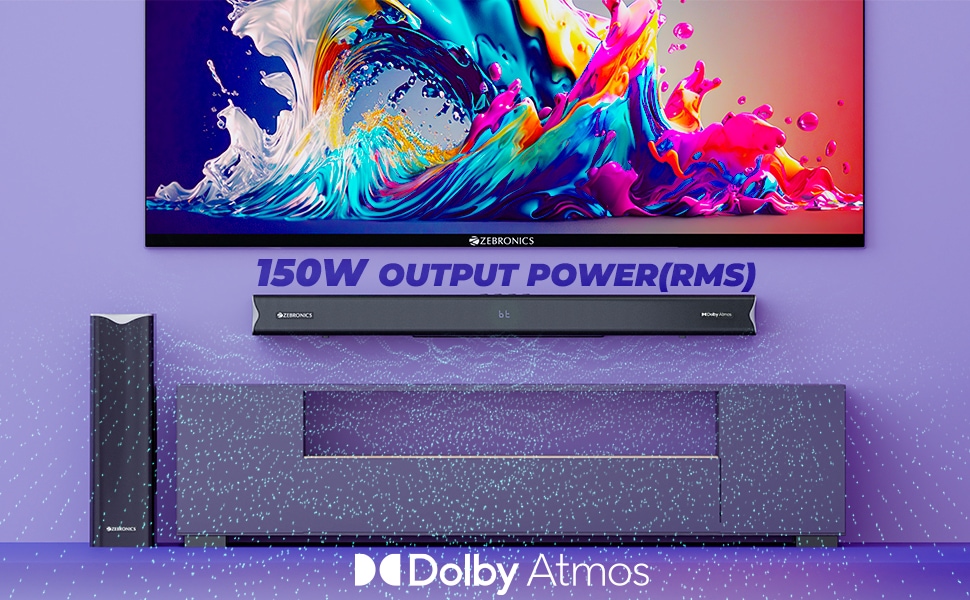 The ZEB-Juke Bar 1000 fuses a power-packed soundbar with a dedicated subwoofer that delivers a thumping 150 Watts RMS output along with Dolby Atmos to immerse listeners in a multidimensional soundscape with added layers and sharper detail. The ZEB-Juke Bar 1000 fuses a power-packed soundbar with a dedicated subwoofer that delivers a thumping 150 Watts RMS output along with Dolby Atmos to immerse listeners in a multidimensional soundscape with added layers and sharper detail.