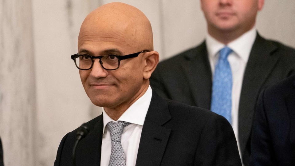 Microsoft CEO Satya Nadella says Google search engine dominance is created by unfair means.
 (Photo by Stefani Reynolds / AFP)