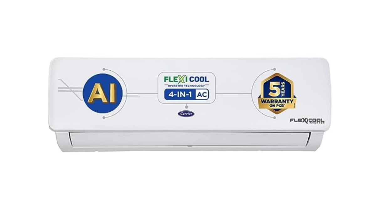 Carrier 1.5-ton Inverter Split AC: It is a 1.5-ton split AC with 3-star energy efficiency. It is equipped with Flexicool Convertible 4-in-1 inverter technology and copper condenser coil effective cooling. Its smart features include an HD filter, turbo cool, hydro blue coating, refrigerant leakage detector, auto cleanser, ADC sensor, and more. The Carrier split AC retails for Rs.67790, however, you can get it for only Rs.34990, giving you a 48 percent discount on Amazon. Carrier 1.5-ton Inverter Split AC: It is a 1.5-ton split AC with 3-star energy efficiency. It is equipped with Flexicool Convertible 4-in-1 inverter technology and copper condenser coil effective cooling. Its smart features include an HD filter, turbo cool, hydro blue coating, refrigerant leakage detector, auto cleanser, ADC sensor, and more. The Carrier split AC retails for Rs.67790, however, you can get it for only Rs.34990, giving you a 48 percent discount on Amazon.