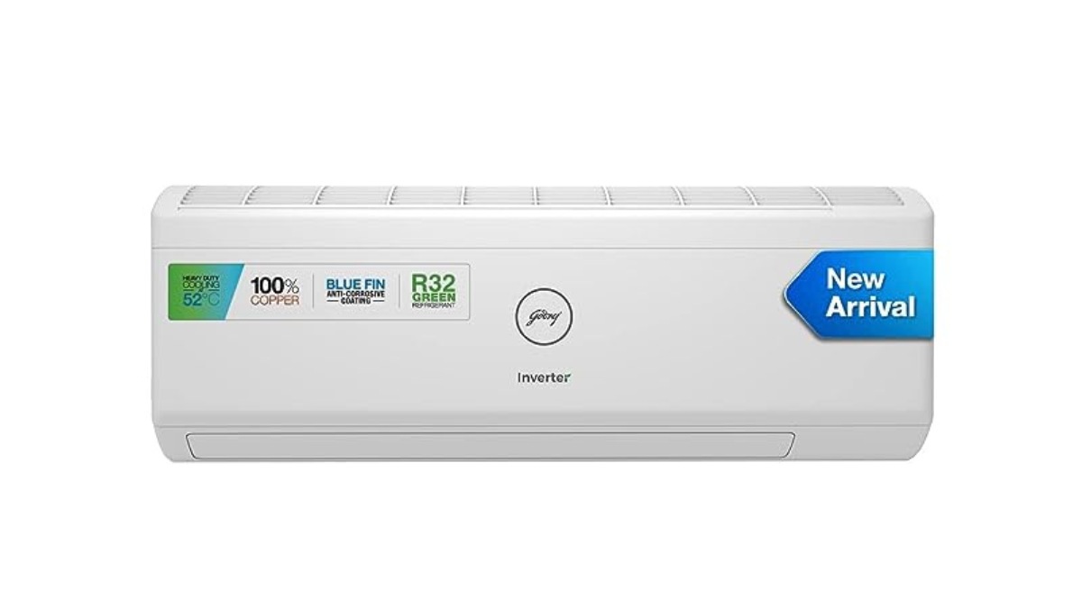 Godrej 1.5-ton Inverter Split AC: It's a 1.5-ton split AC with an inverter compressor to manage heat load. It is 5-star rated in terms of energy consumption. Its features include heavy-duty cooling at 52°C, 100% copper condenser, evaporator coils and Connecting tube, R32 refrigerant, backlit remote, anti-freeze thermostat, anti-microbial self-clean technology, and more. The split AC retails for Rs.54900, however, you can get it for Rs.36490 from Amazon, giving you a 34 percent discount. Godrej 1.5-ton Inverter Split AC: It's a 1.5-ton split AC with an inverter compressor to manage heat load. It is 5-star rated in terms of energy consumption. Its features include heavy-duty cooling at 52°C, 100% copper condenser, evaporator coils and Connecting tube, R32 refrigerant, backlit remote, anti-freeze thermostat, anti-microbial self-clean technology, and more. The split AC retails for Rs.54900, however, you can get it for Rs.36490 from Amazon, giving you a 34 percent discount.
