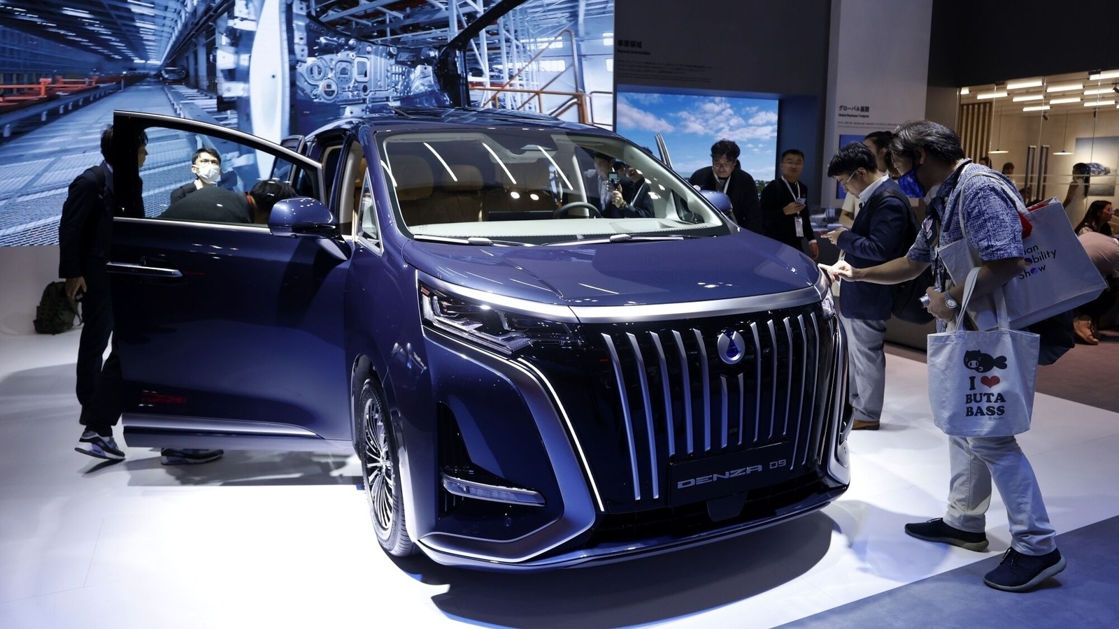 A BYD Co. Denza D9 minivan on display at the Japan Mobility Show in Tokyo, Japan, on Wednesday, Oct. 25, 2023. Tesla