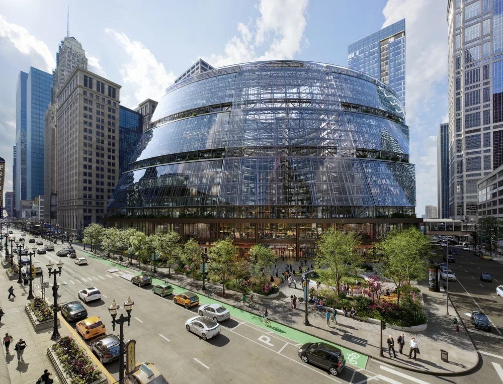 Google reported that Thompson Center’s signature 17-story, light-filled atrium will not be touched as part of the redesig, however, the covered colonnade at the base will be redeveloped to make the ground floor more lively with food courts, seasonal activations, etc. Google Chicago office