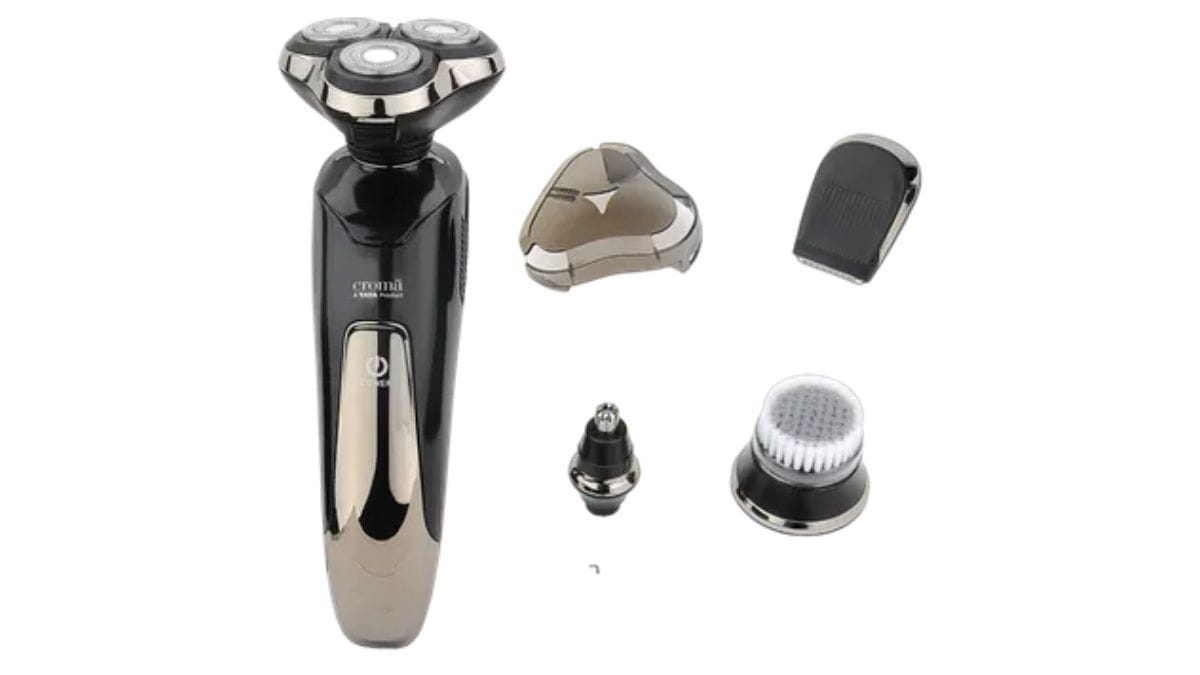 3. Croma 4-in-1 Rechargeable Cordless Grooming Kit:Elevate grooming with the comprehensive Croma 4in1 Shaving Kit, priced at INR 2490. Water-resistant and cordless, it offers tools for precise grooming of nose, ear, eyebrow, beard, and mustache hair, reflecting sophistication and functionality. Croma 4-in-1 Rechargeable Cordless Grooming Kit