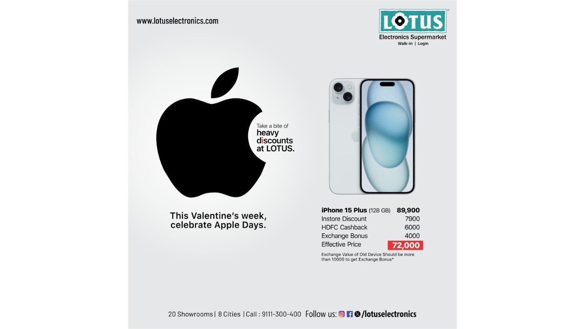 5. Memorable Valentine's Day: Among the top deals is the one on iPhone 15 Plus whose effective price has been advertised as just Rs. 72000 down from the original Rs. 89,900 after cashback, in store discount an exchange. Memorable Valentine's Day
