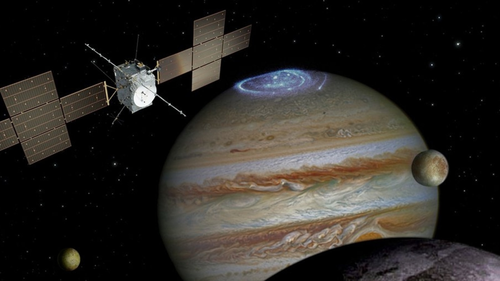 Le vaisseau spatial JUICE devrait passer par la Lune et la Terre à cette date, pour arriver à Jupiter en 2032.