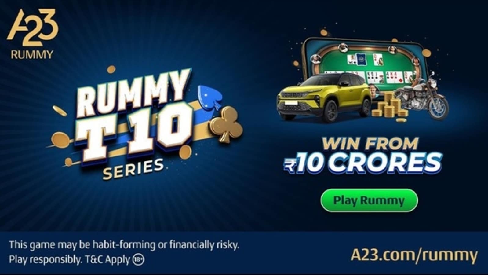 The A23 Rummy T10 Tourney Starts This March with a <span class='webrupee'>₹</span>10 Cr Prize Pool! The A23 Rummy T10 Tourney Starts This March with a <span class='webrupee'>₹</span>10 Cr Prize Pool!