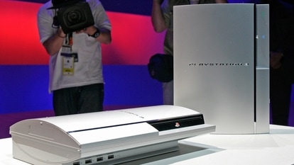 A PlayStation 3 video console is displayed during a news conference in Los Angeles on May 16, 2005.