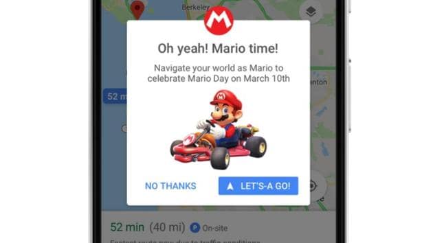 Replace your boring navigation arrow on Google Maps with Mario Kart