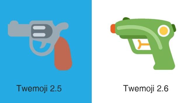 Twitter’s pistol emoji is replaced by a water gun.