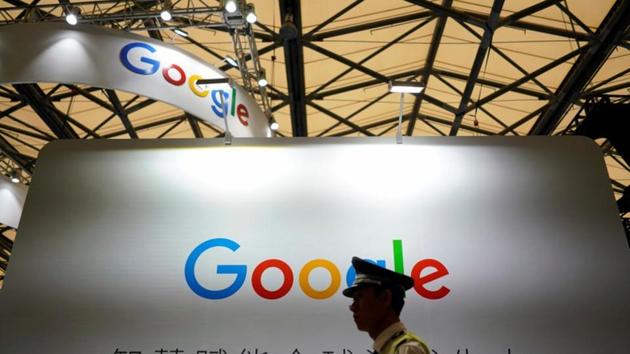 A Google sign is seen during the China Digital Entertainment Expo and Conference (ChinaJoy) in Shanghai, China August 3, 2018.