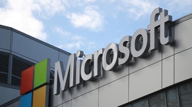 A Microsoft logo is seen in Los Angeles, California U.S. November 7, 2017.