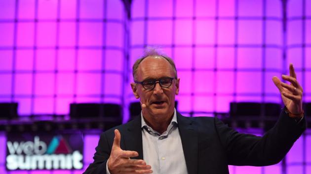 English scientist Tim Berners-Lee from the Web Foundation addresses the opening ceremony of the 2018 edition of the annual Web Summit technology conference in Lisbon on November 5, 2018.