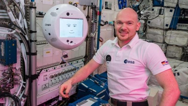 German astronaut Alexander Gerst interacts with technology demonstrator CIMON