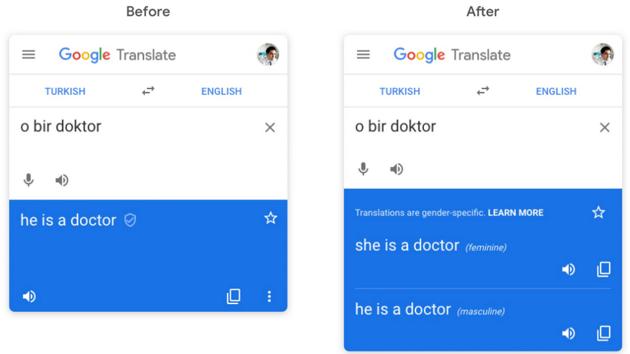 Google Translate will now show gender-specific translations for words like doctor.
