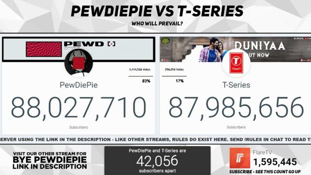 Live count for PewDiePie vs T-Series.
