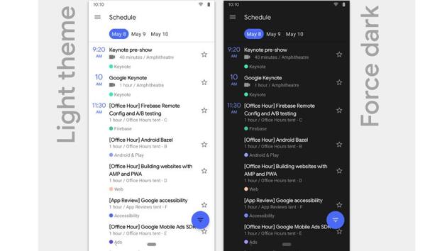 Light theme and dark theme on Android Q.