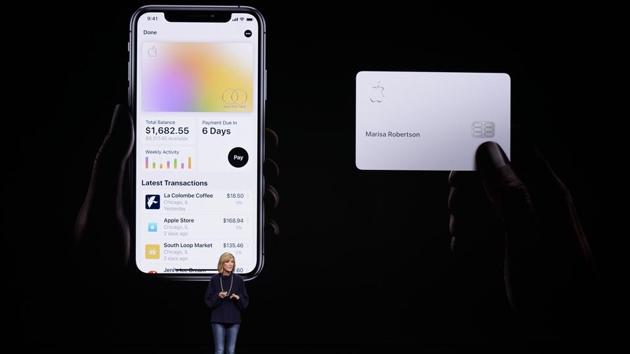 FILE- In this Monday, March 25, 2019, file photo, Jennifer Bailey, vice president of Apple Pay, speaks about the Apple Card at the Steve Jobs Theater during an event to announce new products in Cupertino, Calif.