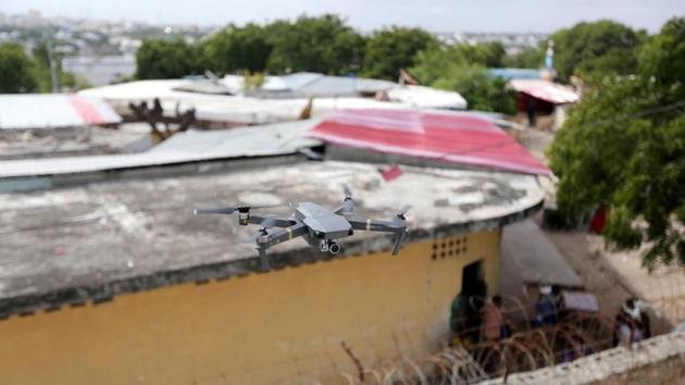 A DJI Mavic Pro drone hovers during a drone training session for Somali police in Mogadishu, Somalia May 25, 2017. Picture taken May 25, 2017.