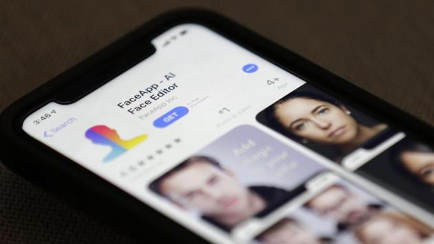 FaceApp is displayed on an iPhone Wednesday, July 17, 2019, in New York. The popular app is under fire for privacy concerns.