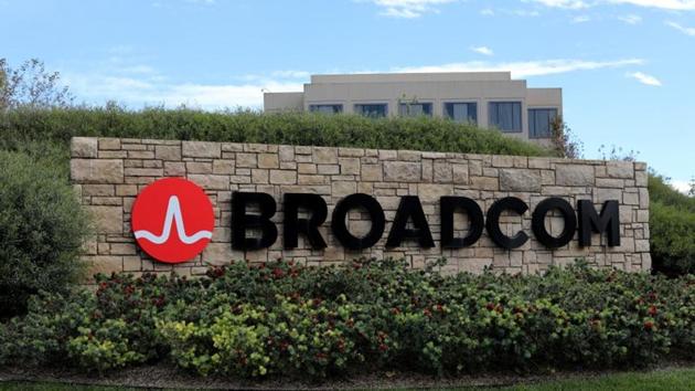 FILE PHOTO: A sign to the campus offices of chip maker Broadcom Ltd, who announced on Monday an unsolicited bid to buy peer Qualcomm Inc for $103 billion, is shown in Irvine, California, U.S., November 6, 2017. REUTERS/Mike Blake