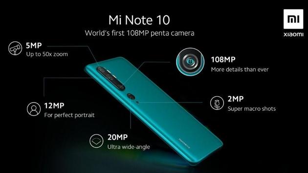 Xiaomi Mi Note 10 penta camera setup.