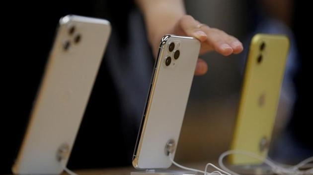 Apple's new (L-R) iPhone 11 Pro Max, 11 Pro and 11 are displayed after they went on sale at the Apple Store in Beijing, China , September 20, 2019.