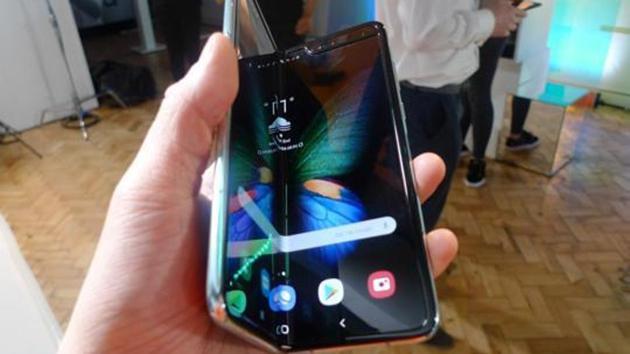 The Samsung Galaxy Fold smartphone is seen during a media preview event in London, Tuesday April 16, 2019.