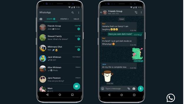 A preview of WhatsApp dark mode on Android.