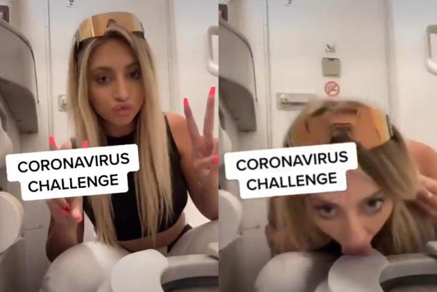In the TikTok video Louise is seen licking the toilet seat inside an airplane bathroom and has called it the – Coronavirus Challenge.
