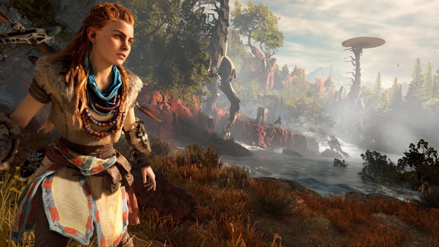 Sony's Horizon: Zero Dawn features Aloy, a protagonist who is a huntress and provides for her tribe. Sony's Horizon: Zero Dawn features Aloy, a protagonist who is a huntress and provides for her tribe.