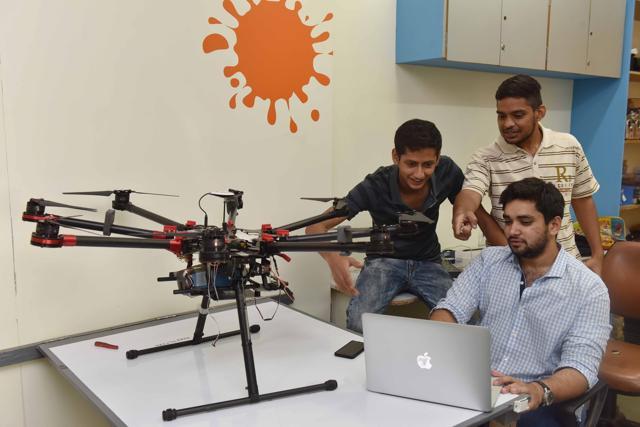 A drone being tested by members of Quidich, a drone camera service provider at Maker's Asylum. 