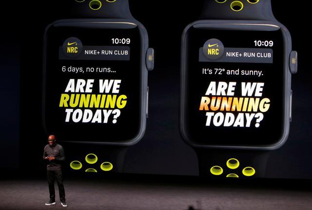 Trevor Edwards, president of Nike Brand, discusses the Apple Watch with Nike+ during a media event in San Francisco. Trevor Edwards, president of Nike Brand, discusses the Apple Watch with Nike+ during a media event in San Francisco.