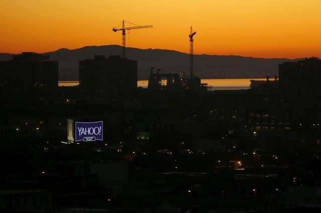 A sign advertising the internet company Yahoo is pictured at sun rise in San Francisco, California. A sign advertising the internet company Yahoo is pictured at sun rise in San Francisco, California.