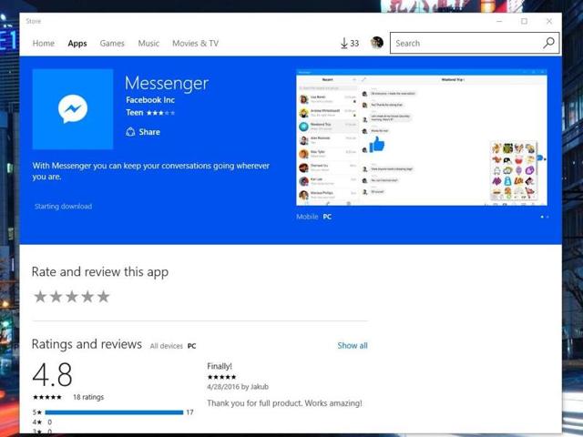 facebook messenger app windows 10