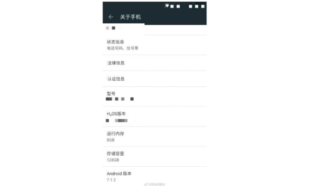 As per a leaked screenshot from Chinese microblogging website Weibo, the 128GB storage variant of the OnePlus 5 smartphone will pack 8GB of RAM and will run Android 7.1.2 Nougat out-of-the-box based on HydrogenOS (the China version of OxygenOS), as pointed out in a report by AndroidPure. 