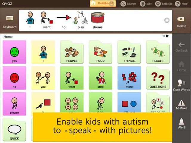 A screenshot of the Avaz app that is aimed at helping children with autism. A screenshot of the Avaz app that is aimed at helping children with autism.