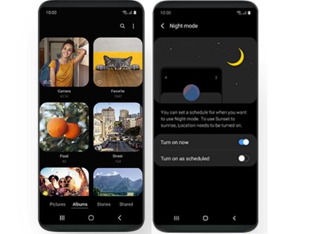 Night Mode on Samsung's One UI. Night Mode on Samsung's One UI.