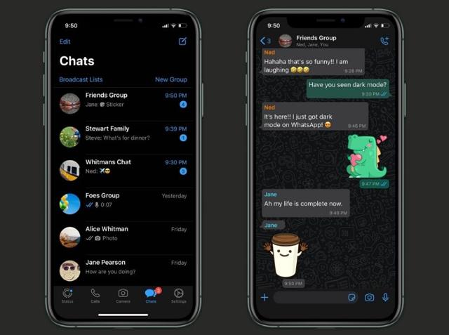 WhatsApp dark mode on iOS. WhatsApp dark mode on iOS.
