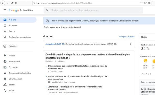 Here's how Google News looks like in France Here's how Google News looks like in France