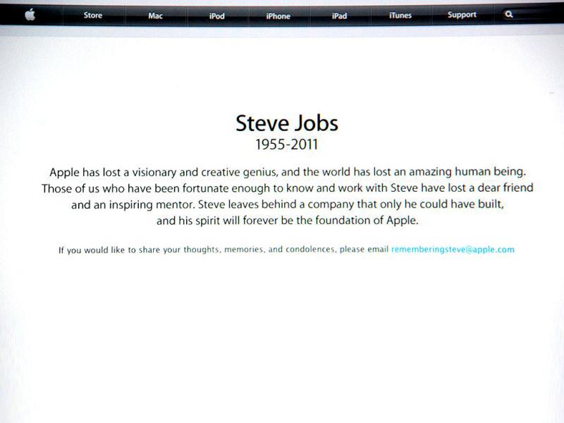 A statement on the Apple.com website announces the passing of Steve Jobs. A statement on the Apple.com website announces the passing of Steve Jobs.