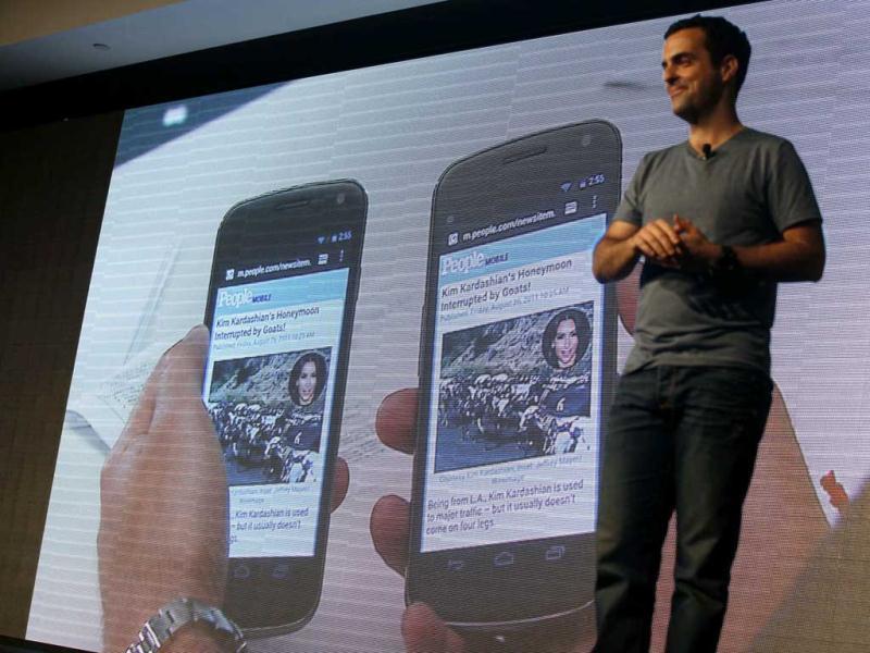 Hugo Barra, product management director of Android at Google, introduces the Android beam function of the new Galaxy Nexus smartphone in Hong Kong. Hugo Barra, product management director of Android at Google, introduces the Android beam function of the new Galaxy Nexus smartphone in Hong Kong.
