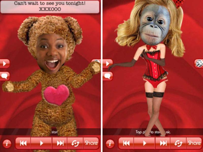 Love Booth: This one is more silly than romantic, but you put your face into a dancing character. Add your choice of costumes, wigs, and music - then send your dancing doppleganger to your honey! Love Booth: This one is more silly than romantic, but you put your face into a dancing character. Add your choice of costumes, wigs, and music - then send your dancing doppleganger to your honey!