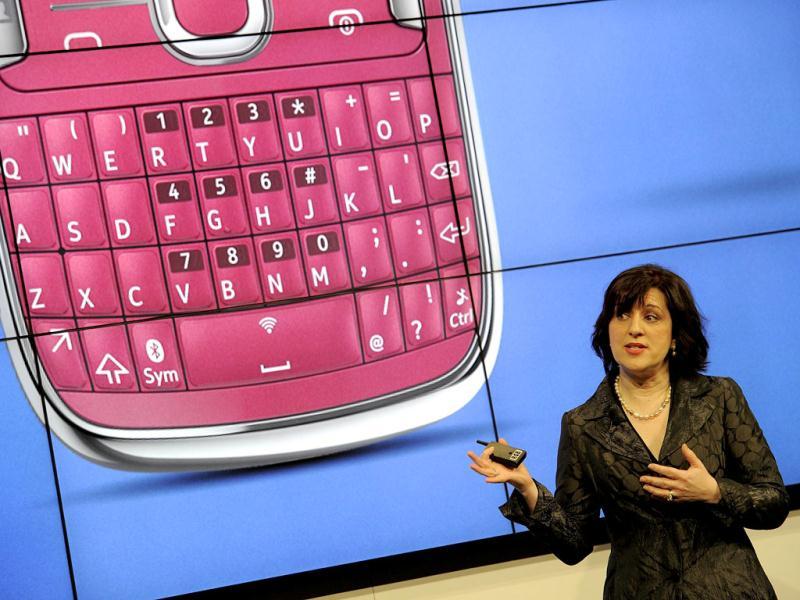 Nokia Mobile Phones executive vice-president, Mary Mcdowell presents the new Lumia during a press conference in Barcelona on the opening day of the Mobile World Congress. The 2012 Mobile World Congress, the world's biggest mobile fair, will be held from February 27 to March 1 in Barcelona. AFP/Lluis Gene Nokia Mobile Phones executive vice-president, Mary Mcdowell presents the new Lumia during a press conference in Barcelona on the opening day of the Mobile World Congress. The 2012 Mobile World Congress, the world's biggest mobile fair, will be held from February 27 to March 1 in Barcelona. AFP/Lluis Gene