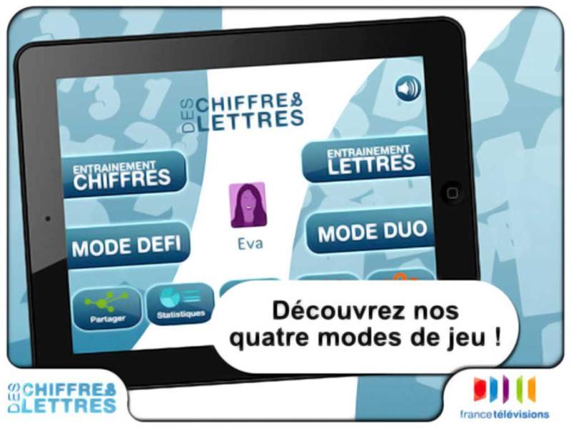 Des Chiffres & Lettres: This is the official app of the French TV show of the same name. It aims to test players' vocabulary and math skills. The game features three modes: one for training, one for competing against other online players and a Duo mode for playing against friends and family. Des Chiffres & Lettres: This is the official app of the French TV show of the same name. It aims to test players' vocabulary and math skills. The game features three modes: one for training, one for competing against other online players and a Duo mode for playing against friends and family.